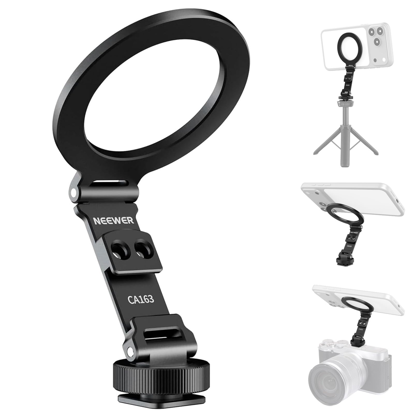 NEEWER Magnetischer Stativ Handyhalter mit Blitzschuhadapter, kompakter, Leichter und Handyhalter aus Aluminium für Kameras, kompatibel mit MagSafe iPhone Samsung und Android, CA163