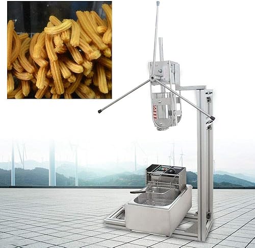 Miniatura 2 de Llenador manual de churro con 5 boquillas, fabricante de donas españolas de 3 L con freidora eléctrica de 6 L, relleno de donas de postre de acero