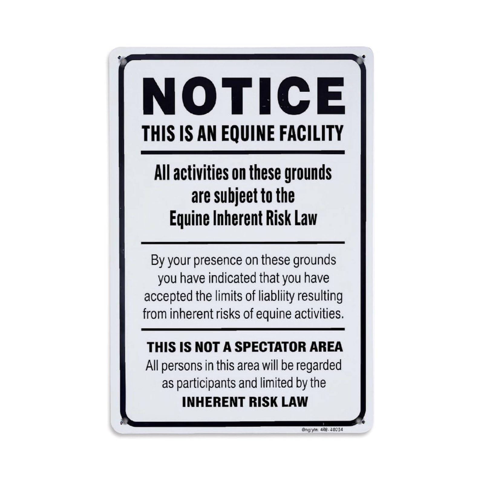 Jdfenggu Vintage Notice Equine Facility Risk Warning Sign Retro Metal Tin Sign, Decor Art Poster For Bar, Home, Man Cave, Kitchen, Laundry Room Gift 8X12inch
