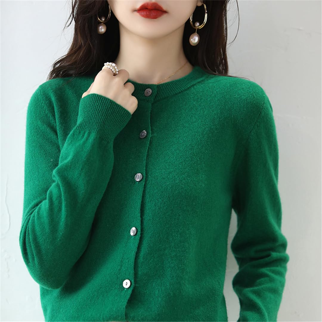 Cárdigan de cachemira para mujer, cuello redondo, suéter de punto suave para primavera, otoño e invierno, manga larga, color liso