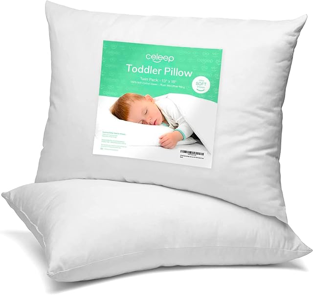 Baby Pillow 2 Pack - 33x45cm Soft Organic Cotton Toddler Pillows for Sleeping - Small Kids Infant Pillows for Travel, Baby Cot or Bed, Perfect Newborn Baby Gift with White Pillowcases