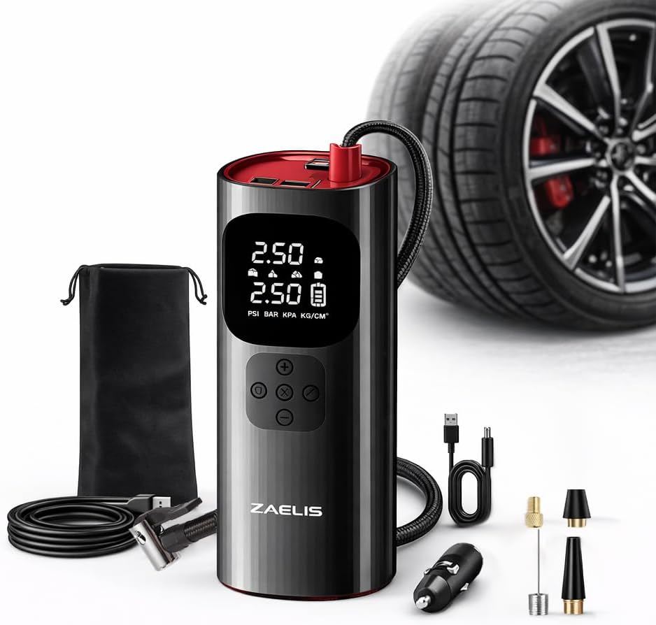 Tire Inflator Portable Air Compressor - 3X Faster 150PSI Air Pump for Car Tires, 12V DC Cordless Tire Inflator with LED Light & Digital Pressure Gauge, Electric Pump for Car, Bike, Motor, Ball