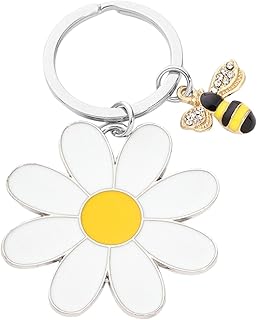 [ORIC] かわいいデイジーキーホルダー、デイジーフラワーキーホルダー, 蜂 の動物のデイジーの花のキーホルダー (メタル), 学生バックパックスクールバッグ装飾フラワーチャーム学校、旅行、キャンプ用