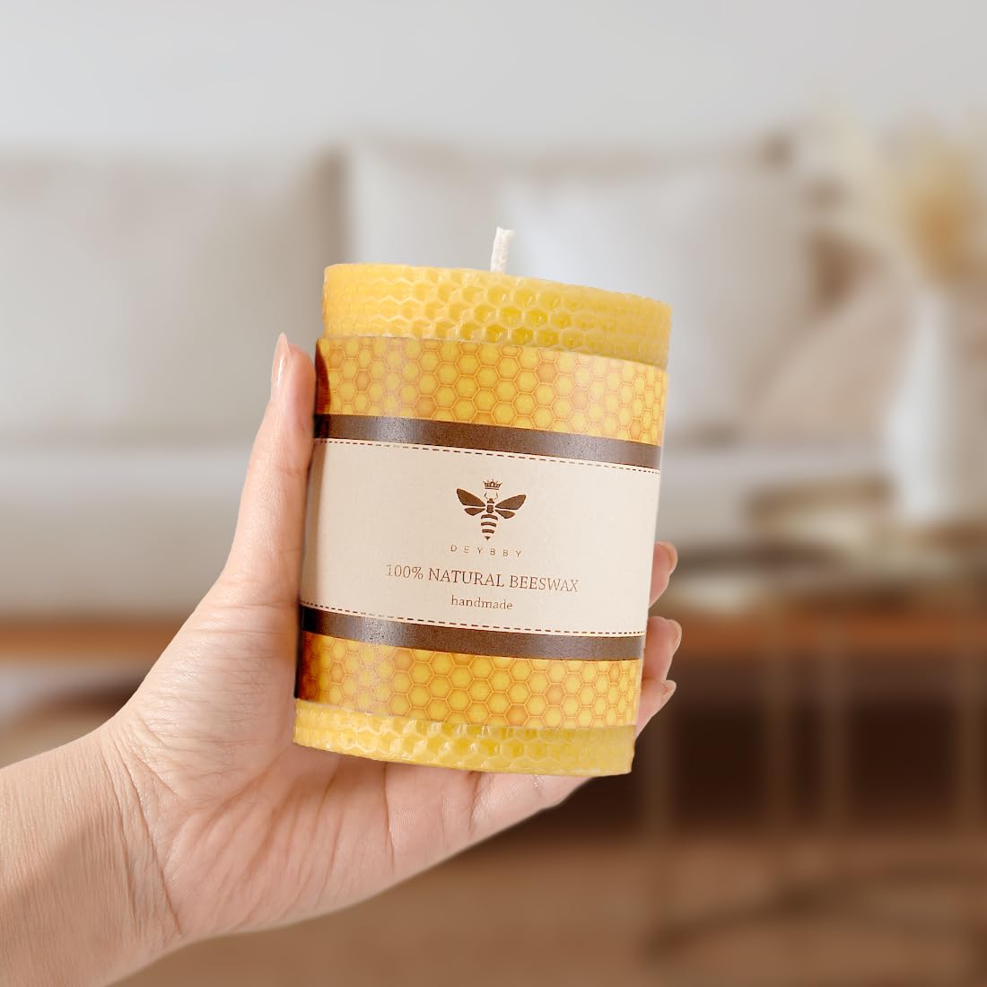 Vela de cera de abeja, hecha a mano, vela enrollada de cera de abeja pura para regalo y decoración del hogar (3 x 4 pulgadas)