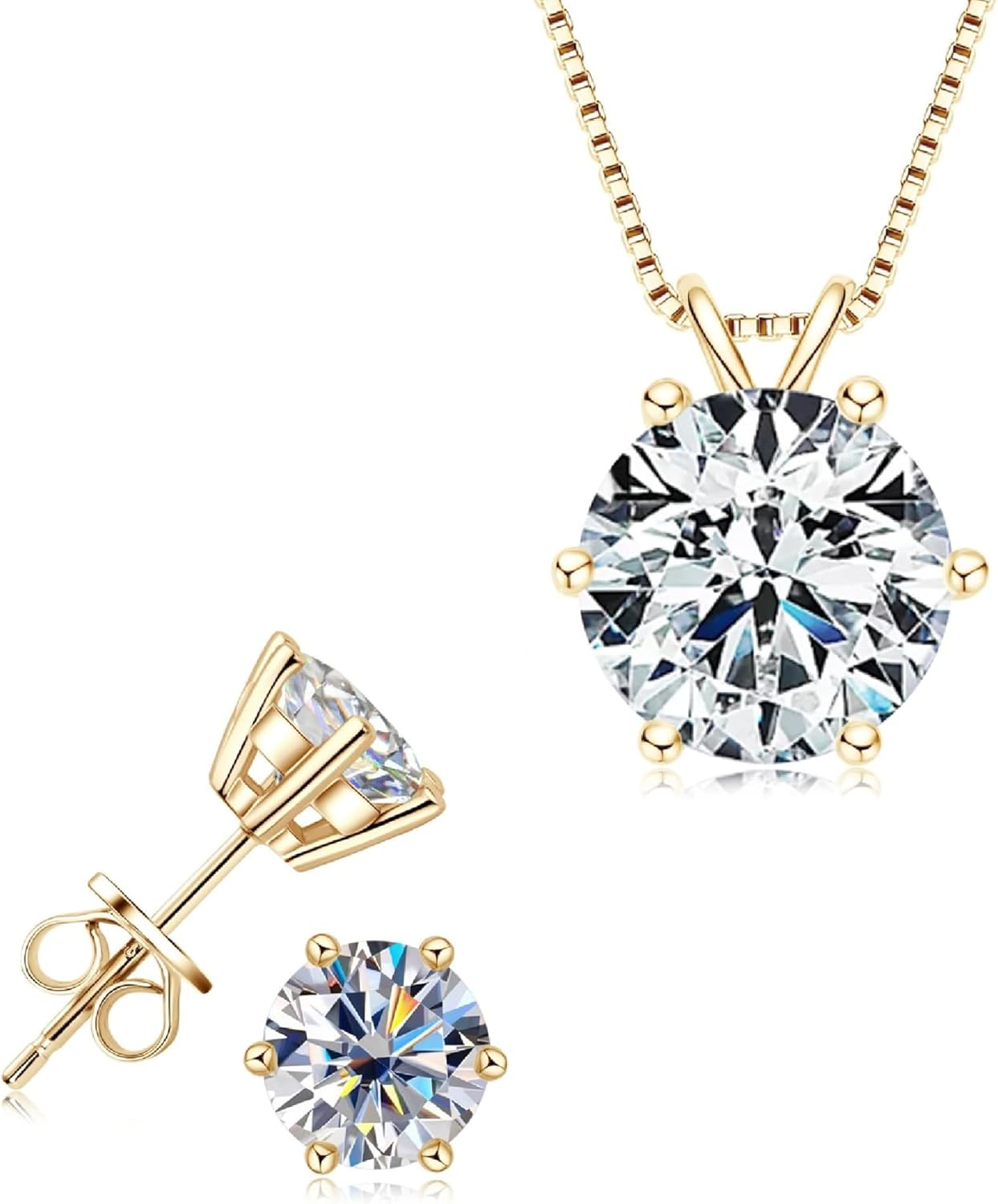 925 Sterling Silver Moissanite Jewelry Set - Classic European Design Necklace Earrings Set with Round Cut Moissanite Pendant - Adjustable Chain - Gift Box