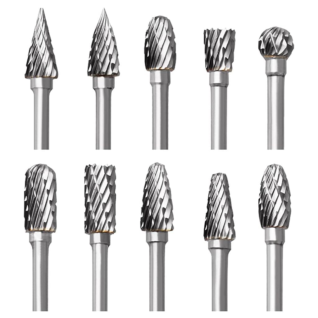 Serplex® Tungsten Carbide Rotary Burr Set for Dremel, 10pcs Carbide Double Cut Carving Burr Bits with 1/8″ Shank Rotary Tool Accessories for Woodworking, Engraving, Drilling, Steel Metal Working