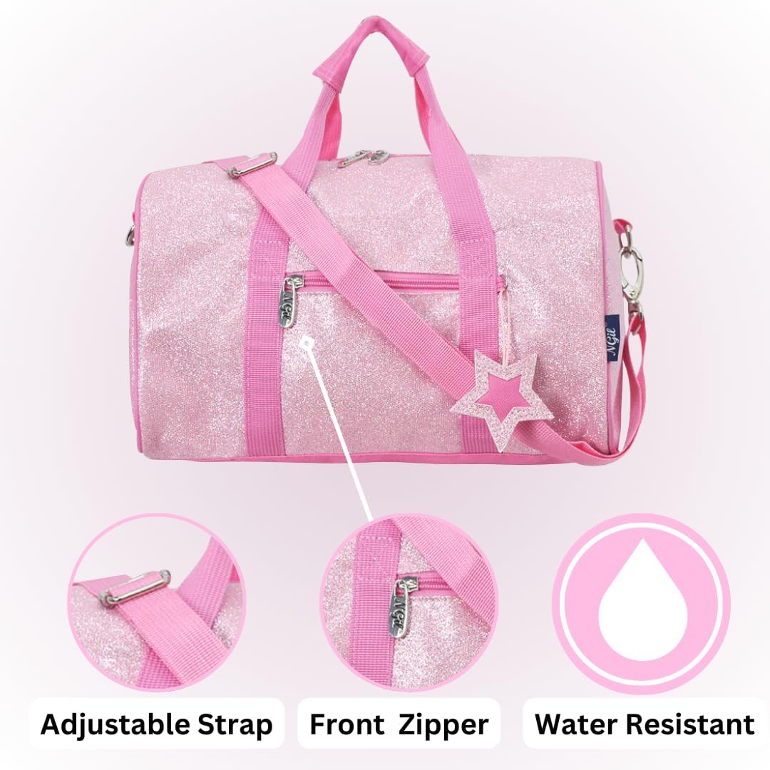 NGIL Super Star Duffle Bag, Mini Dance Bag & Mini Travel Bag for Sports, Gymnastics and Ballet with Adjustable Strap, Zippers, Pockets (Glitter-Pink, Small) - Image 5