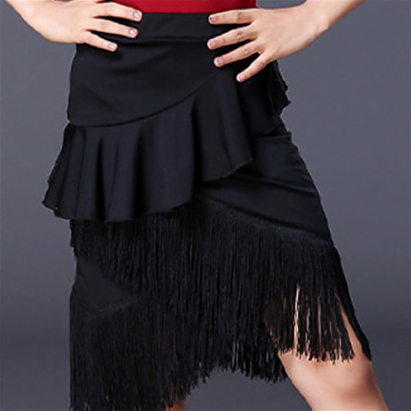 Dziewczęca Spódnica Do Tańca Towarzyskiego Latin Fringe Z Plisowaną Powierzchnią I Frędzlami Swing Mini Spódniczka Do Tańca Tango Samba Performance Costume Do Tańca Towarzyskiego (170 cm)