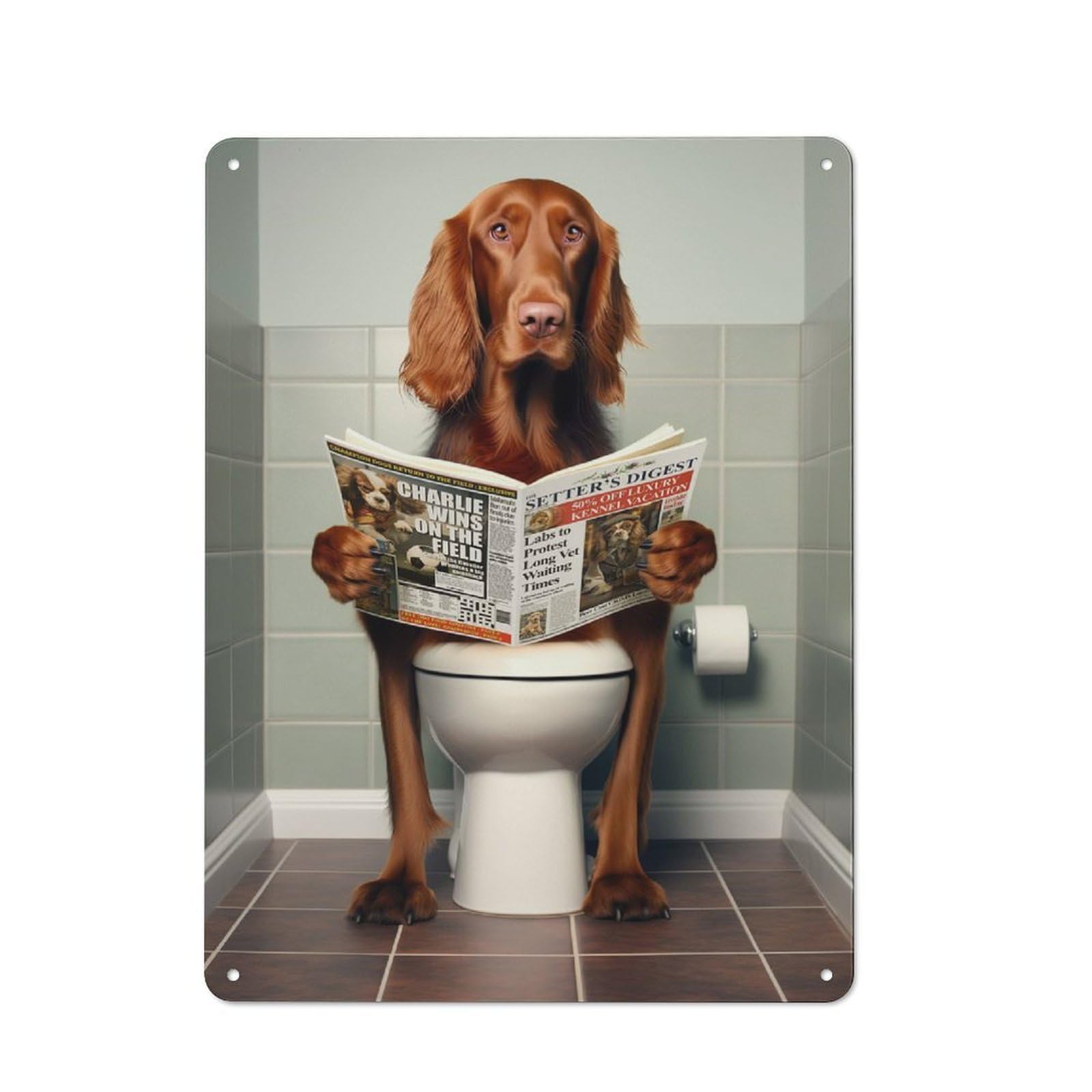 Junmoney Irish Setter On The Toilet Shop Front Style Metal Wall Decor 40X30cm, Vintage Metal Sign For Tea Room, Shop Wall Or Breakfast Area