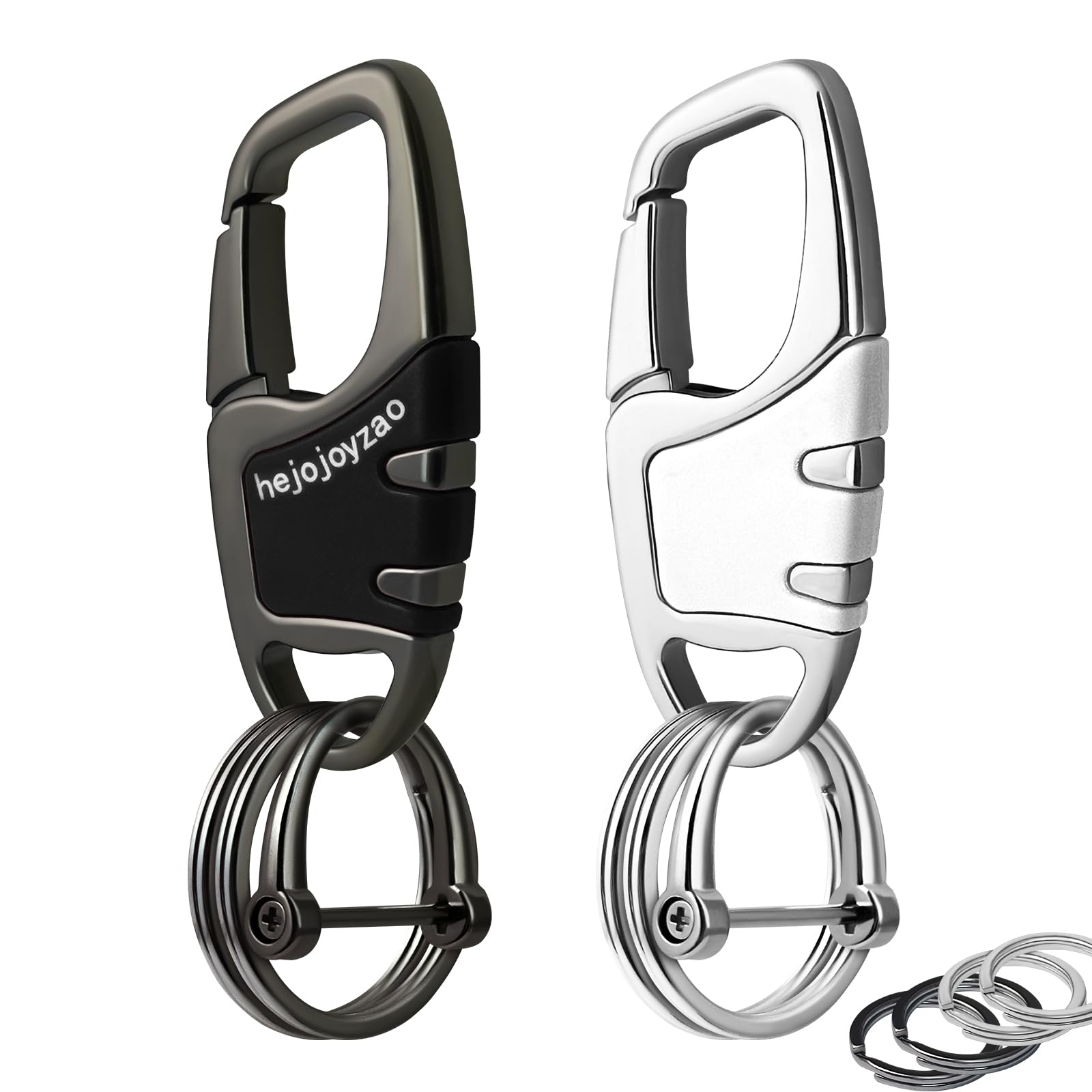 Portachiavi a moschettone con 4 portachiavi resistenti e anello a D, anello per cintura, portachiavi per auto, per uomini e donne