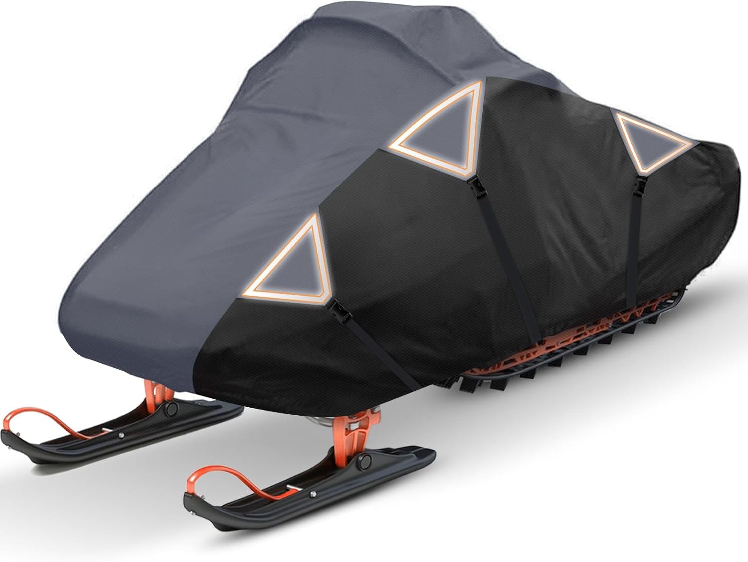 Snowmobile Cover, 300D Waterproof Oxford Fabric Sled Ski Cover, with Triangle Straps Reflective Strip, Elastic Bottom can Trailer, Fit Length 145"x 51"x 48" (XL Black&Grey)