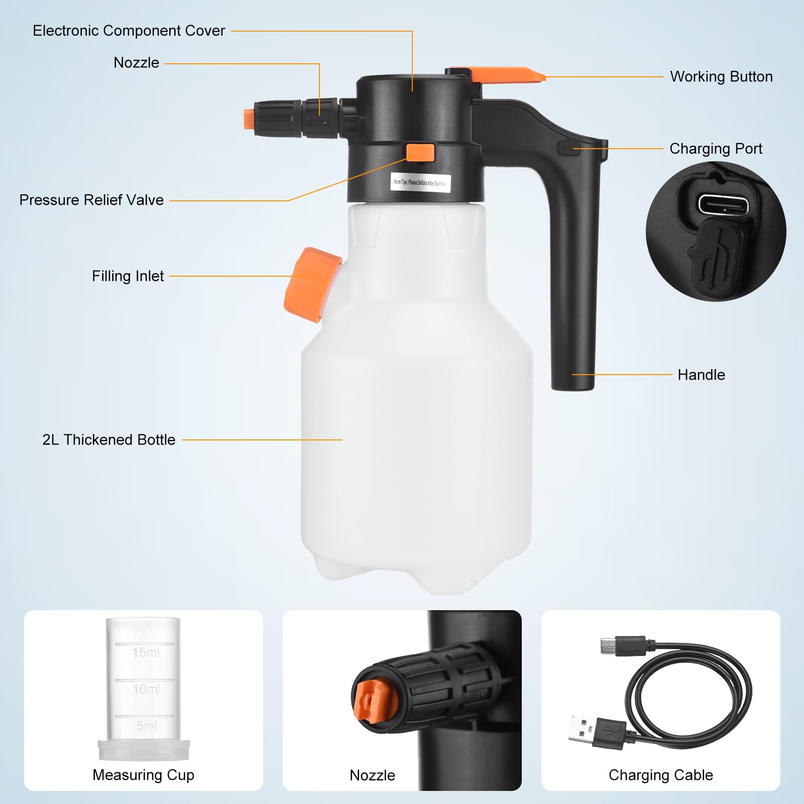 Dispensador de Espuma Eléctrico, capacidad de 2L - Juego de pistolas sin cable, movilidad con uso ligero y versátil para automóviles, detalles del hogar, limpieza de terrazas, incluye