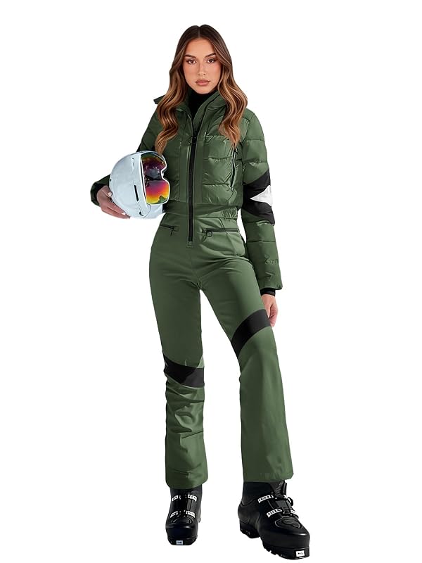 Yousify Womens Onesie Ski Suit Winter Outdoor Sports Warm Waterproof Snowsuit Color Block Jumpsuits Snow Jackets by Yousify - Used condition - US$151.99