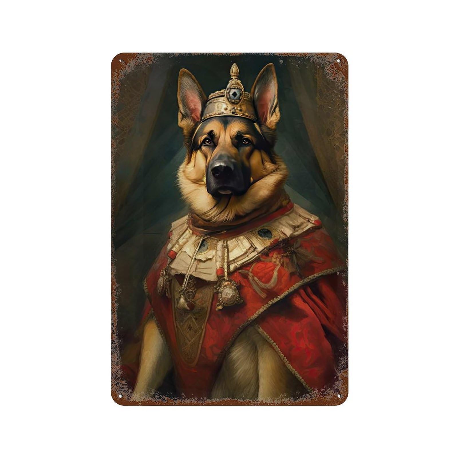 German Shepherd The King 11.8"x7.9" Vintage Rust Metal Sign, Decorative Metal Wall Art for Farmhouse, Kitchen And Entryway Decor
