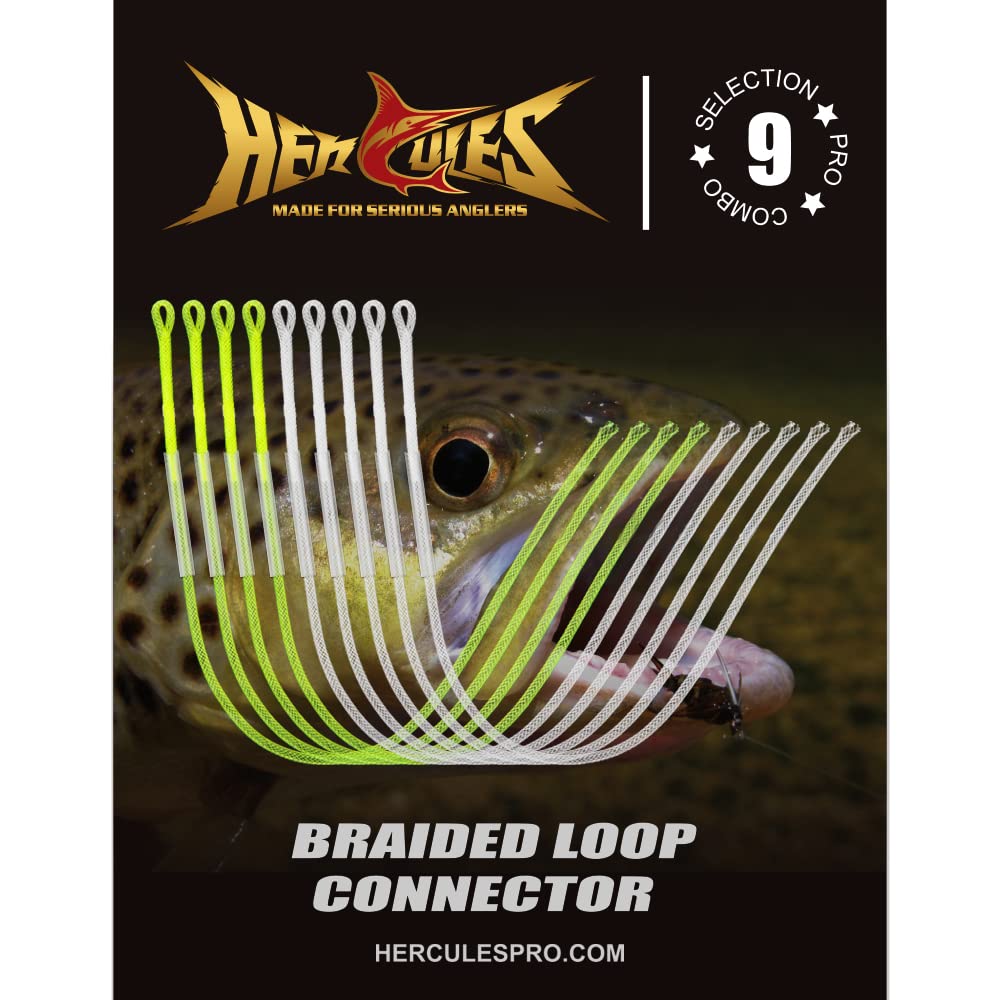HERCULES Fly Fishing Leader Connector for Fly line 9Pcs Pro Selection Combo - 20lb 30lb 50lb, Clear and High-Vis Yellow