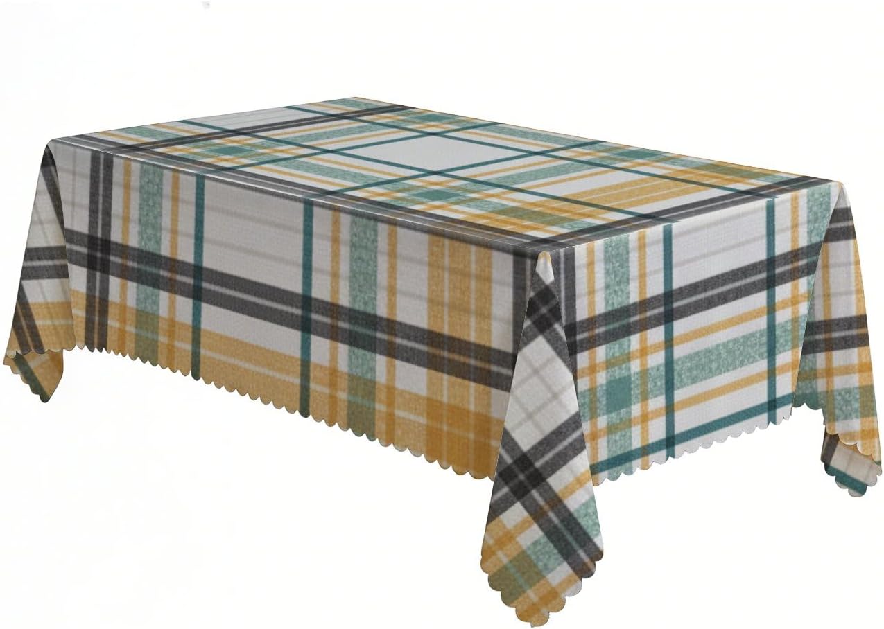 Dark Gray Green Line Check Table Cloths 55 × 70 Inch, Wipeable Pretty 1St Birthday Party Supplies, Picnic Themed Party Decorations Italian Tablecloth for Happy Birthday Holiday Coffee Table Cover
