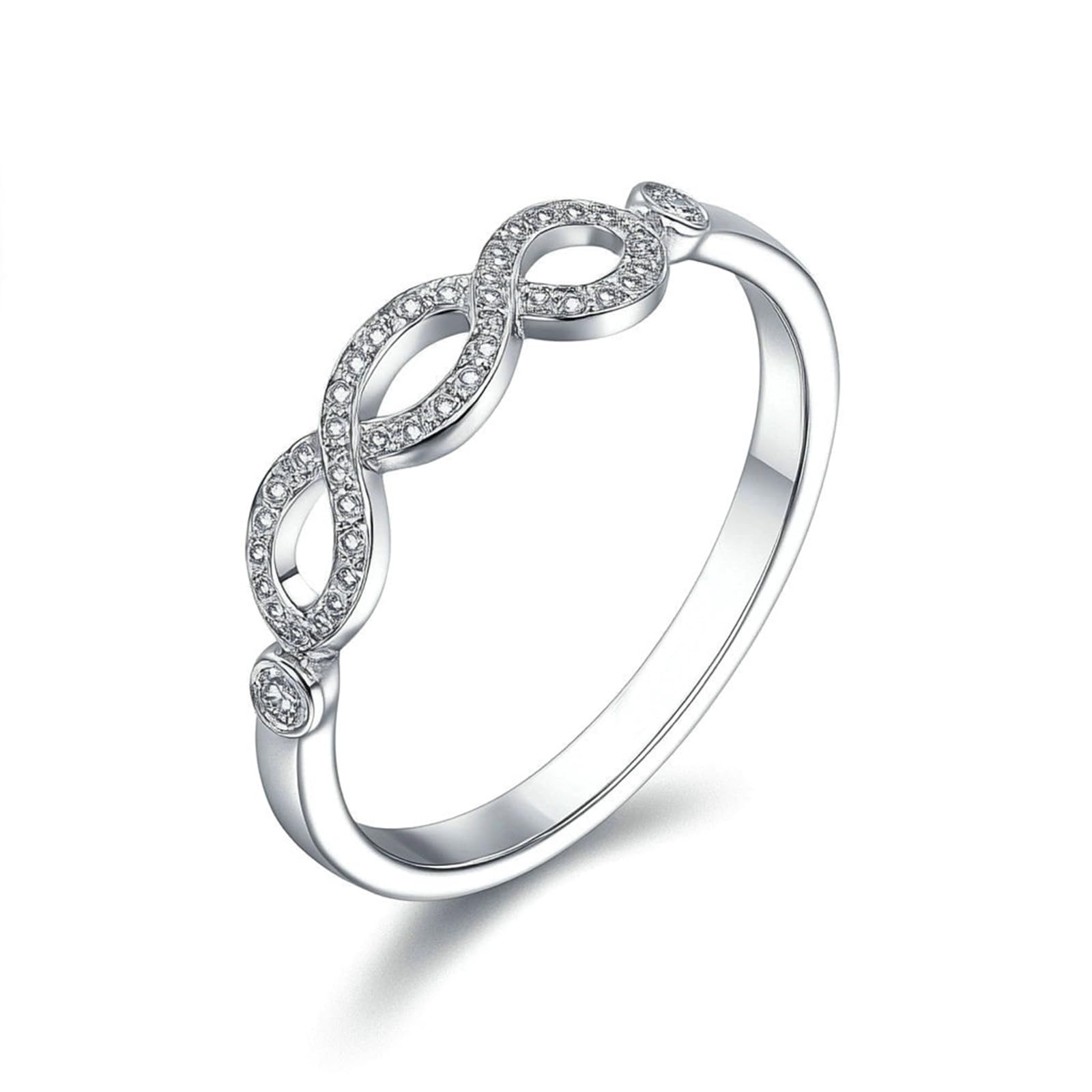 Anillo de compromiso infinito para novia con moissanita, anillo de oro de 18 quilates, anillos de aniversario para ella, oro blanco de 9 quilates, 14 quilates, 18 quilates, talla H 1/2-V 1/2