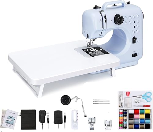Kylinton Máquina de coser para principiantes, máquina de coser eléctrica pequeña con mesa de extensión y pedal de pie, 12 puntadas, velocidades