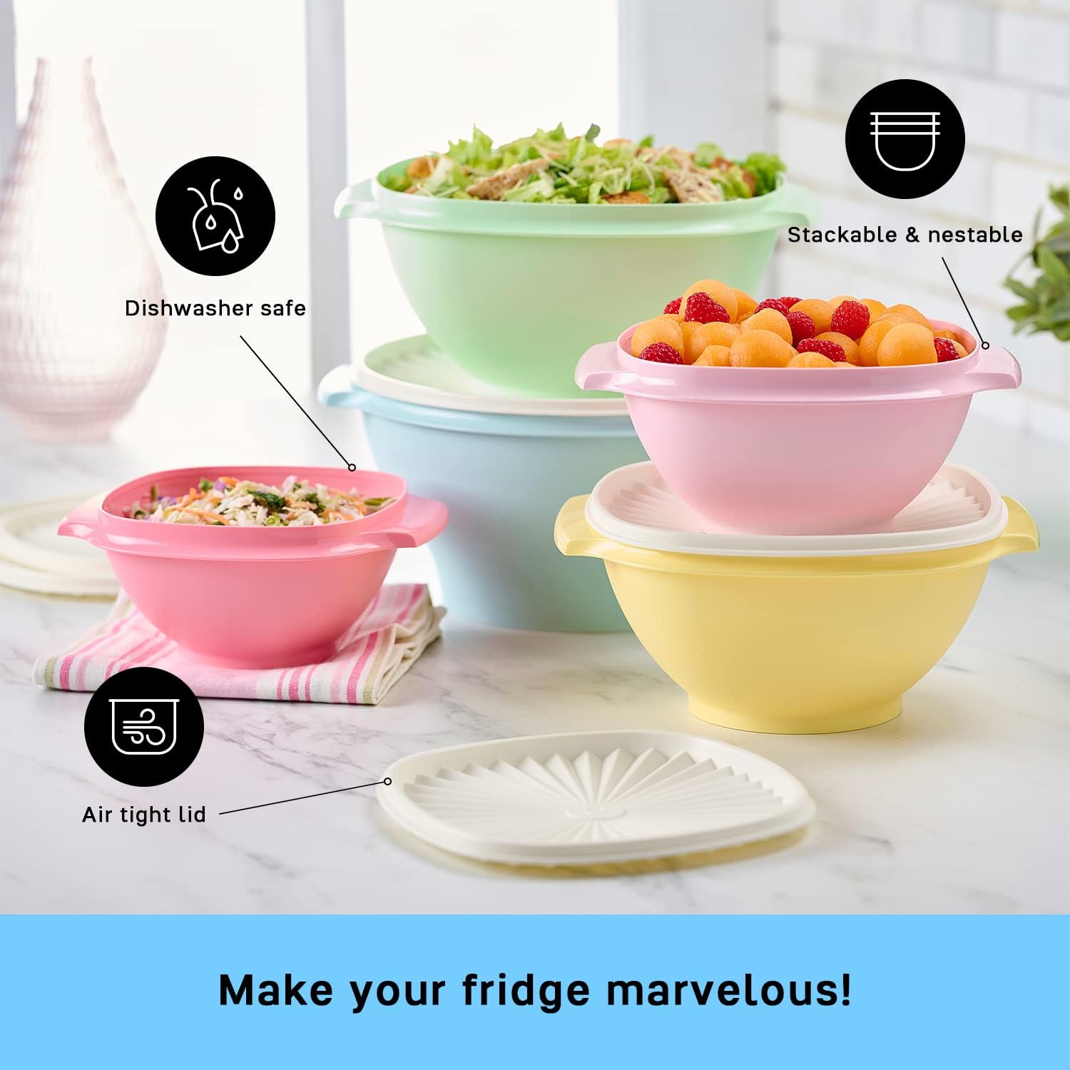 Tupperware Heritage Collection 17.25 Cup Bowl with Starburst Lid - Light Blue Vintage Color, Dishwasher Safe & BPA Free - (4.1 L)