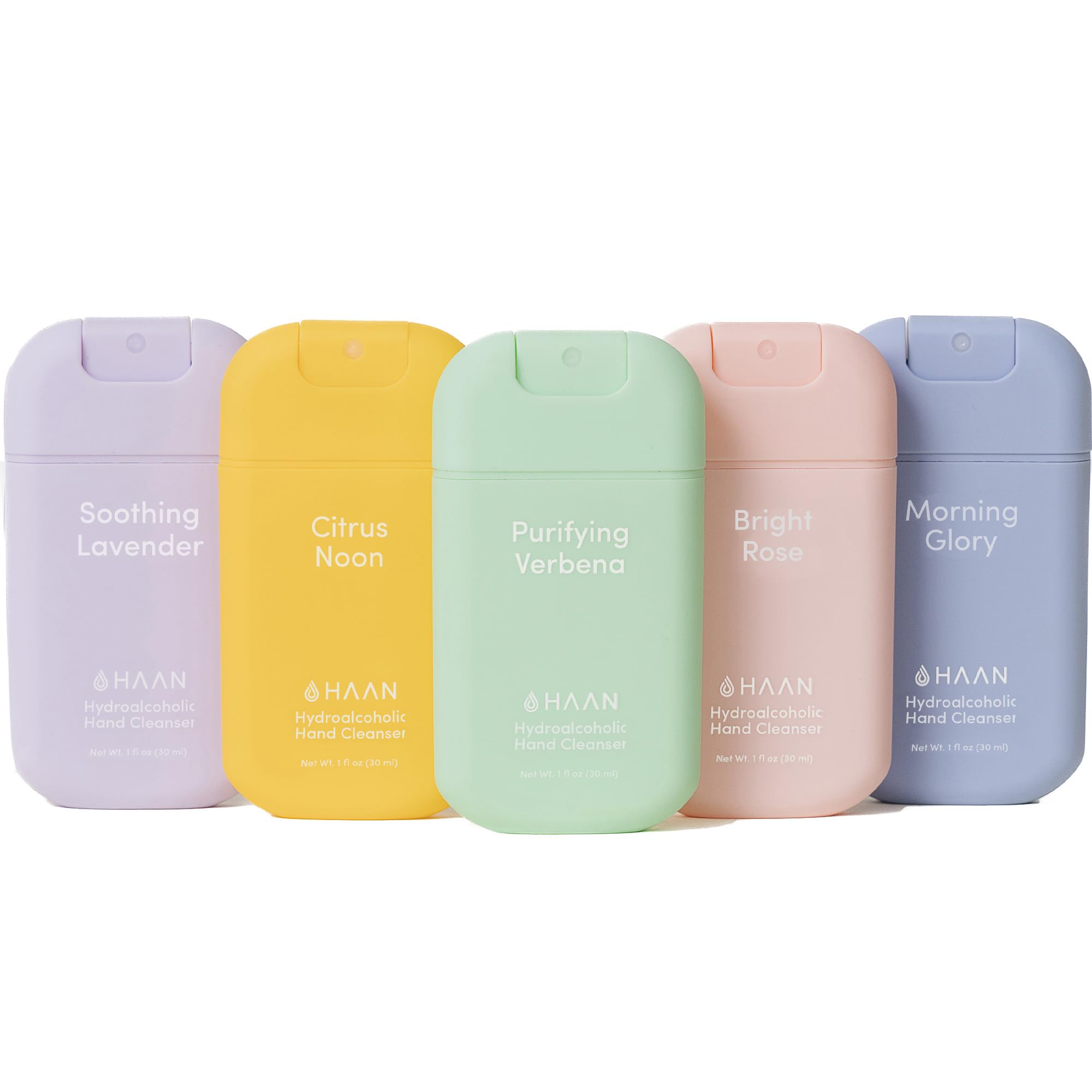 HAAN Spray Hidratante para Manos con Aloe Vera (Pack de 5) – 1 unidad por fragancia: Morning Glory, Bright Rose, Citrus Noon, Purifying Verbena, Soothing Lavender