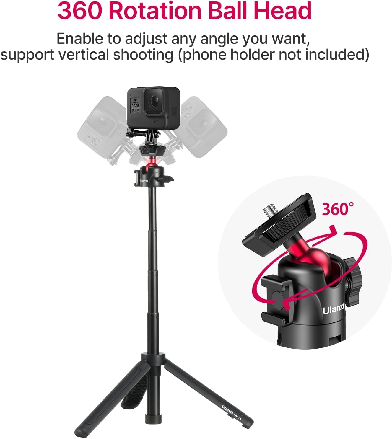 ULANZI MT-44 Trepied Smartphone 147cm Perche a Selfie avec Télécommande