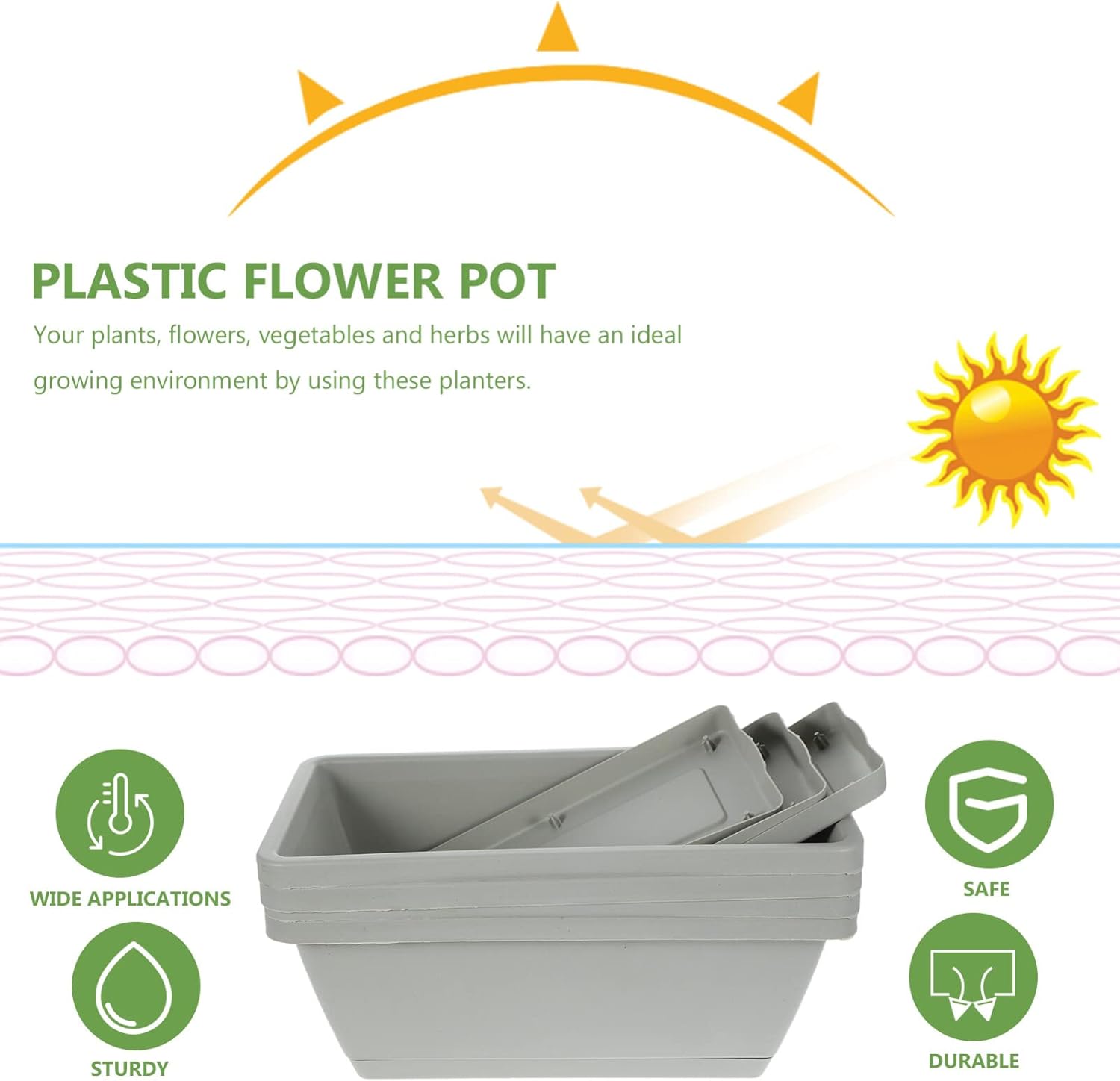 Alipis 4pcs Box Rectangular Pot Large Outdoor Planters Deck Plant Container Pot Outdoor Home Gardening Houseplant s Large Container Flowers Tray Plastic