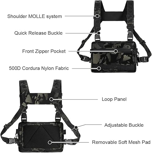 Miniatura 9 de TOPTACPRO Bolsa táctica para el pecho con kit de reconocimiento, bolsa multifunción para herramientas, chaleco Molle, 500D, nailon Cordura