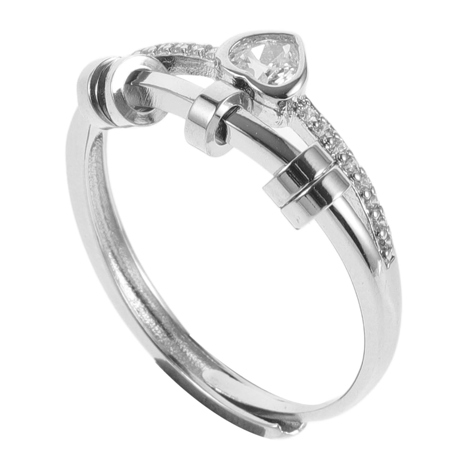 LIFKOME Adjustable Heart Rhinestone Ring for Women Double Layer Line Ring Trendy Jewelry for Birthday Christmas Valentine's Day