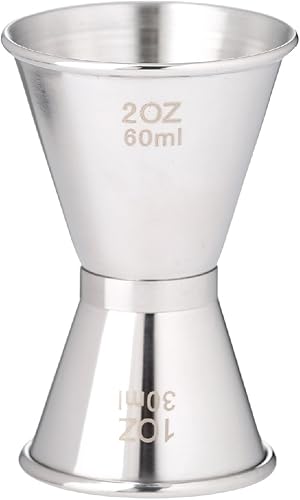 Thirsty Rhino Duo, doble cara acero inoxidable cóctel jigger, 1 onza, 2 onzas, plateado cepillado (juego de 1)