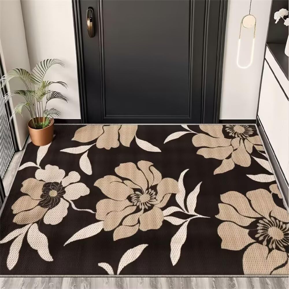 Tapis couloir grand enfant chambre 60x110cm fille brun foncé fleurs long