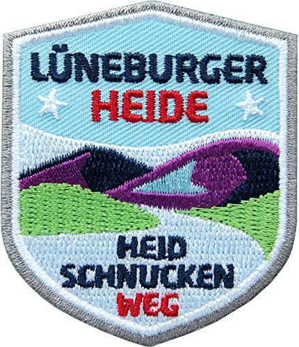 2 x Lüneburger Heide Abzeichen gestickt 51 x 60 mm / Heidschnuckenweg Wanderweg Hamburg Celle / Aufnäher Aufbügler Flicken Sticker Patch / Wandern Wanderführer Wanderkarte Touren-Karte Reiseführer