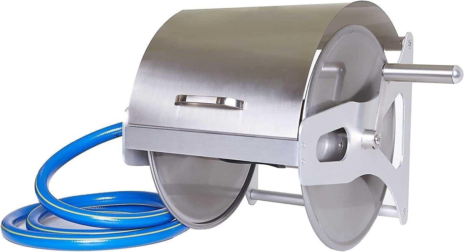 JvFbjLF Stainless Steel Garden Hose Reel,Wall Mounted Metal Garden Hose Storage Holder(15m)