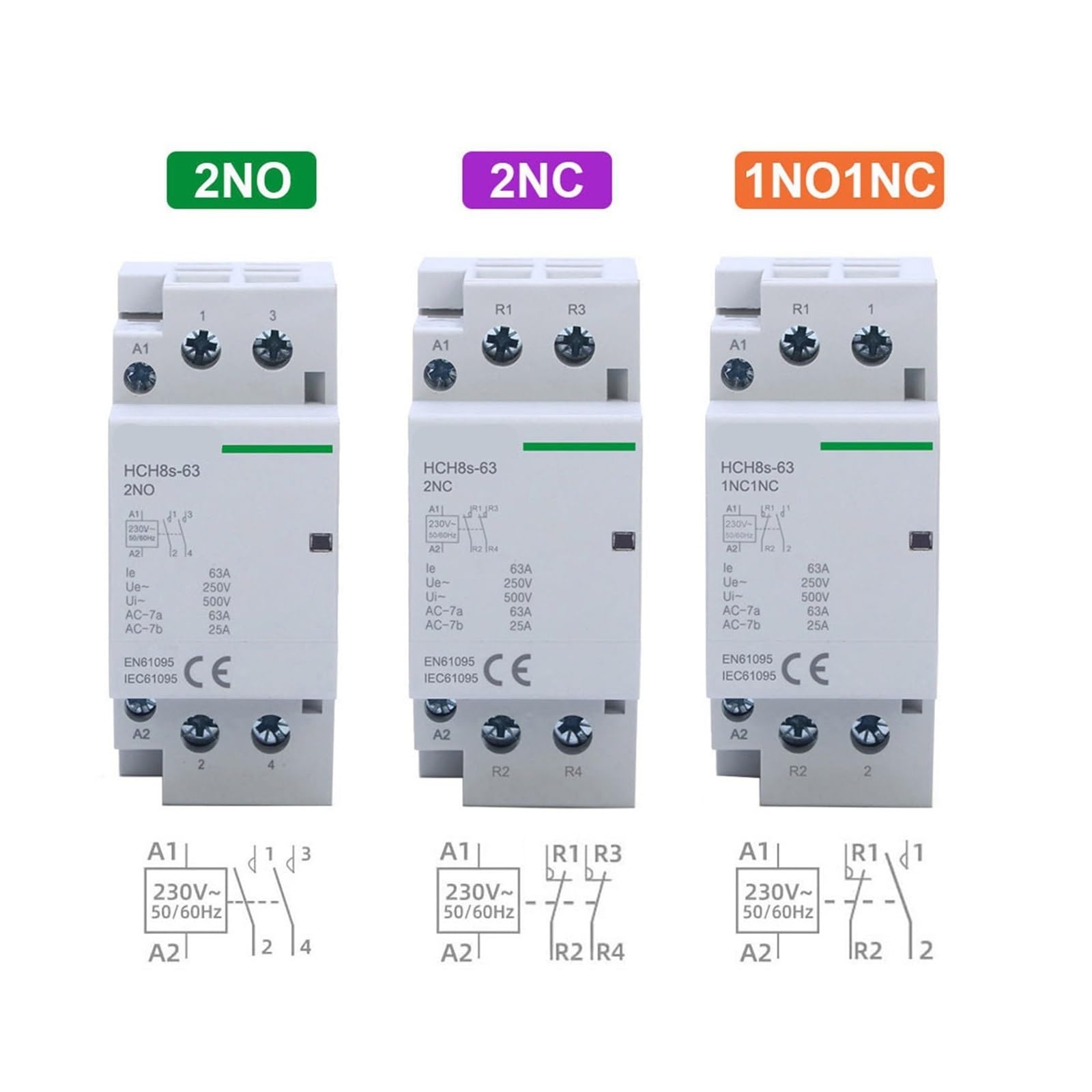 Contactor doméstico HC H8s-63 2P 40A 63A 2NO o 2NC 1NO1NC 24V 110V 220V Tipo carril Din(2P 40A 2NO DC110V)