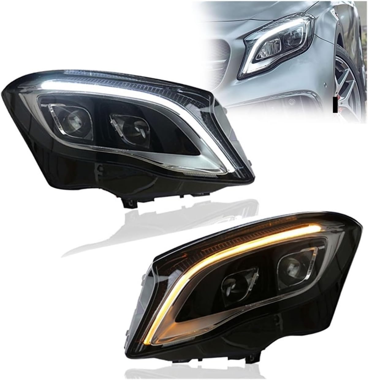 Car Front Lights Compatible For Benz GLA Headlights 2015-2019 GLA200 GLA250 W156 Modified High Configure LED Headlight Assembly Accessories