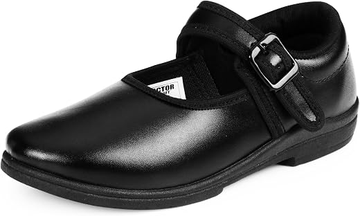 DOCTOR EXTRA SOFT Girls Black &amp; White Ballerina Uniform School Shoes with Adjustable Hook &amp; Loop| Memory Foam Cushion &amp; An...