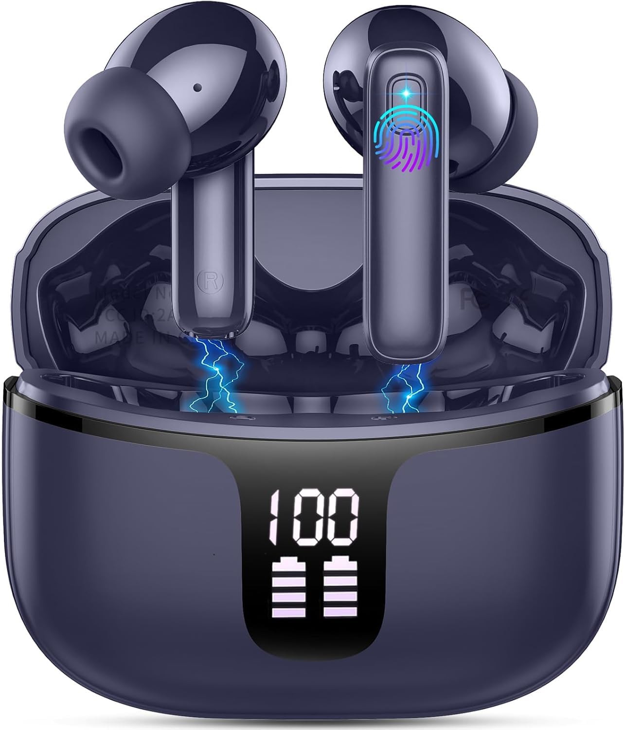 Cuffie Bluetooth 5.3, Auricolari Bluetooth con HD Mic Stereo HiFi, 2025 Cuffie Wireless In-Ear 40H LED Display Cuffiette Sport IP7 Impermeabili Touch Control, Auricolari Senza Fili per Android/iOS Blu