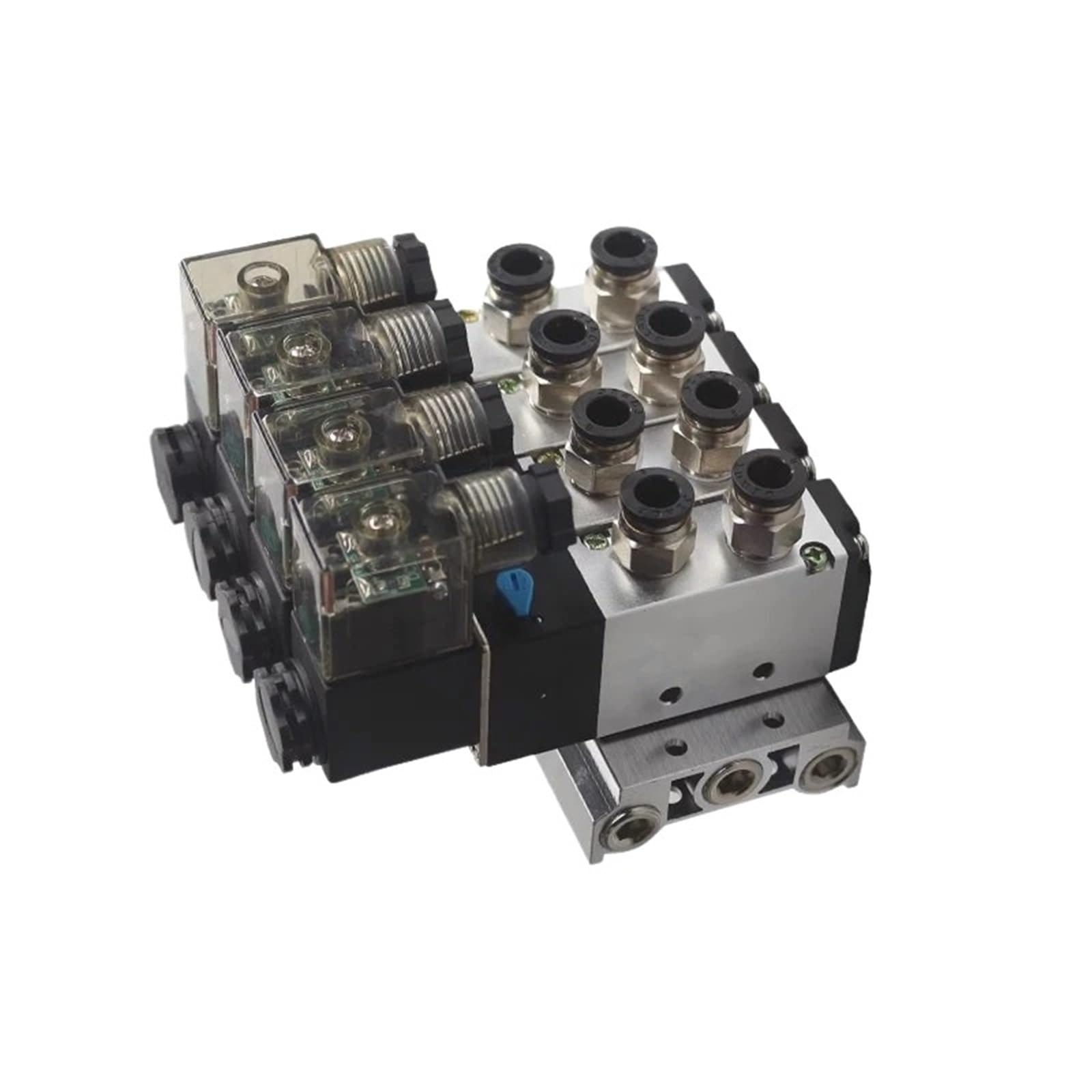 Bloque de electroválvula neumática 4V210-08, multiopción, CA 110 V/220 V, con silenciador y colector de base de 2, 3, 4 y 6 vías(1 ROW,AC220V w 6mm)