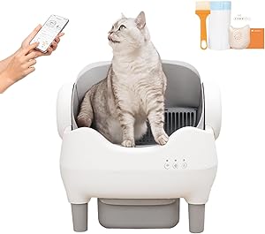 VERILADY 猫 トイレ 自動トイレ 自動清掃 脱臭抗菌 センサー搭載 飛散防止 スマホ管理 オープンタイプ 多頭飼い対応 お留守番対策 APP遠隔操作 IOS/Android対応 アプリ連携 大容量 臭いが漏れにくい 自動トイレ (消臭アロマ・ゴミ袋・日本語説明書付き)
