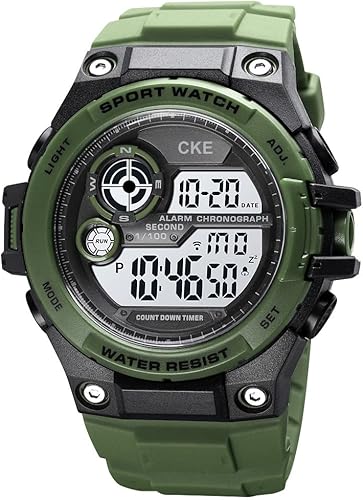 CKE Reloj digital deportivo para hombre, resistente al agua, reloj despertador LED, cronómetro, reloj electrónico multifunción