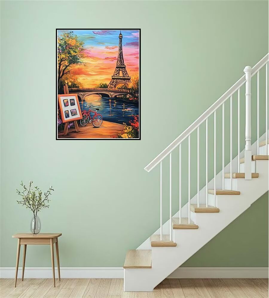 Pintar por Numeros Torre Eiffel, DIY Pintar por Numeros Adultos Puente 60x90 cm, Cuadros para Pintar por Numeros con Pinceles y Pinturas Acrílicas para Decoración de Pared Hogar (Sin Marco) -YH1071