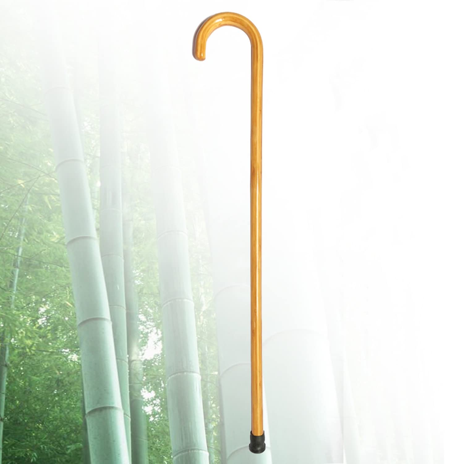 Drewniana laska, Bambusowa laska do chodzenia z zakrzywionym uchwytem i antypoślizgową stopką, dla dorosłych, naturalna, 85-92 cm(85cm)