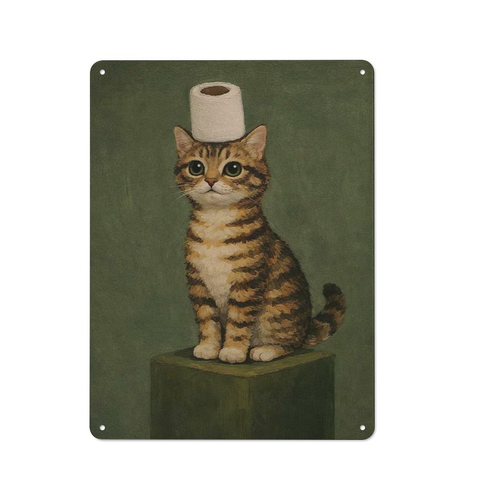 Junmoney Style-8 Retro Retro Metal Sign 40X30cm Featuring Kitten Wearing Toilet Paper Hat, Garage Wall Decor For Garage, Hobby Room, Office Or Man Cave