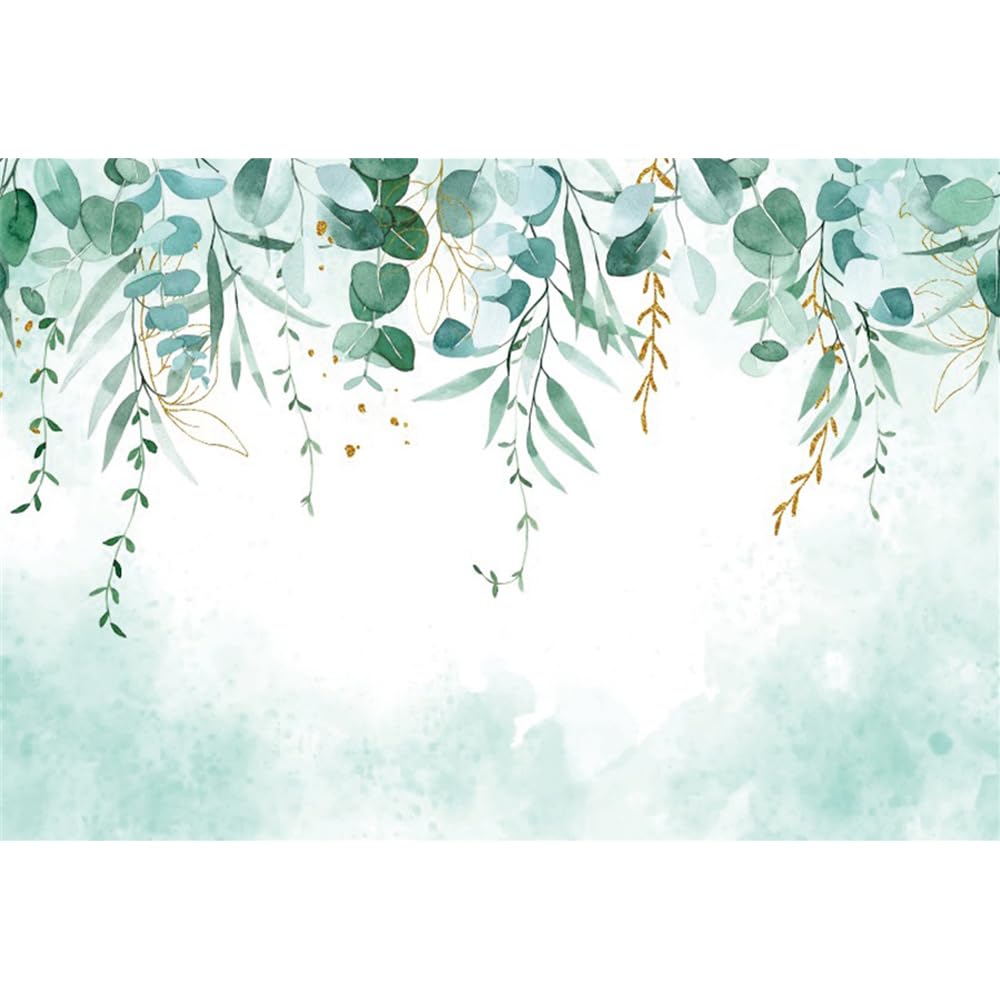 3,5x2,5m Toile de Fond Feuilles Vertes Arrière-Plan de Feuilles d'eucalyptus en Aquarelle thème de la Nature Décoration de Studio Photo pour Mariage Naissance Anniversaire Accessoires