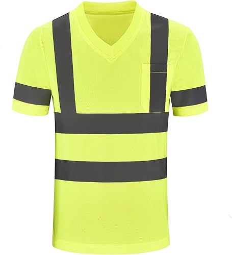 Miniatura 1 de AYKRM Hi Vis - Camiseta ANSI Clase 3 con cuello en V reflectante de seguridad de alta visibilidad (XS-6XL)