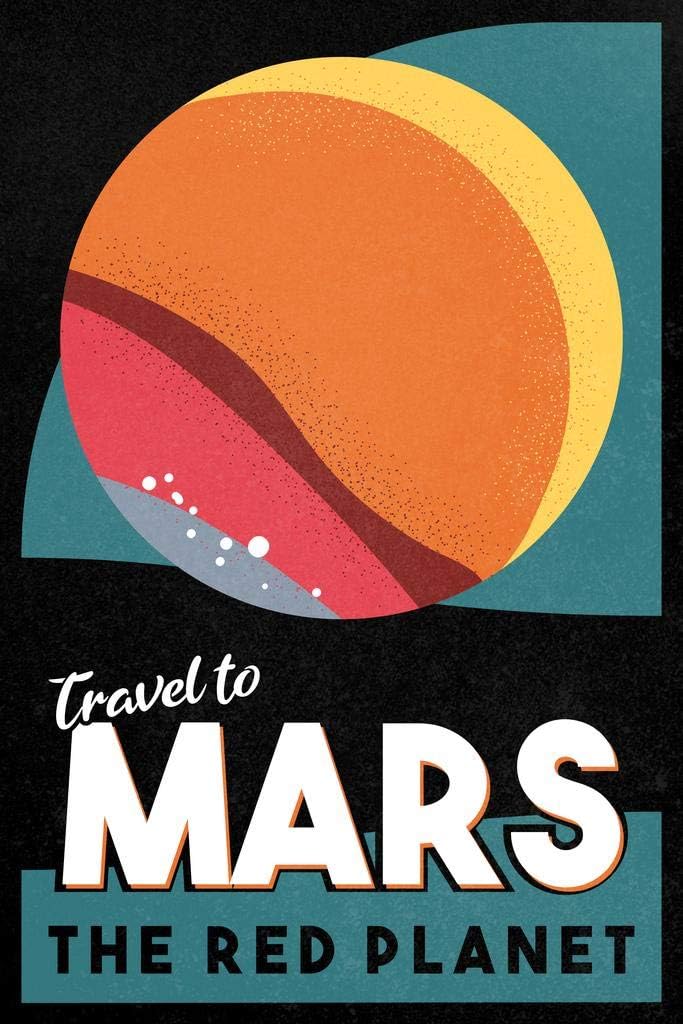 Mars The Red Planet Retro Fantasy Travel Space Solar System Science Kids Map Galaxy Classroom Chart Earth Pictures Outer Planets Hubble Astronomy Nasa Milky Way Cool Wall Art Print Poster 24x36