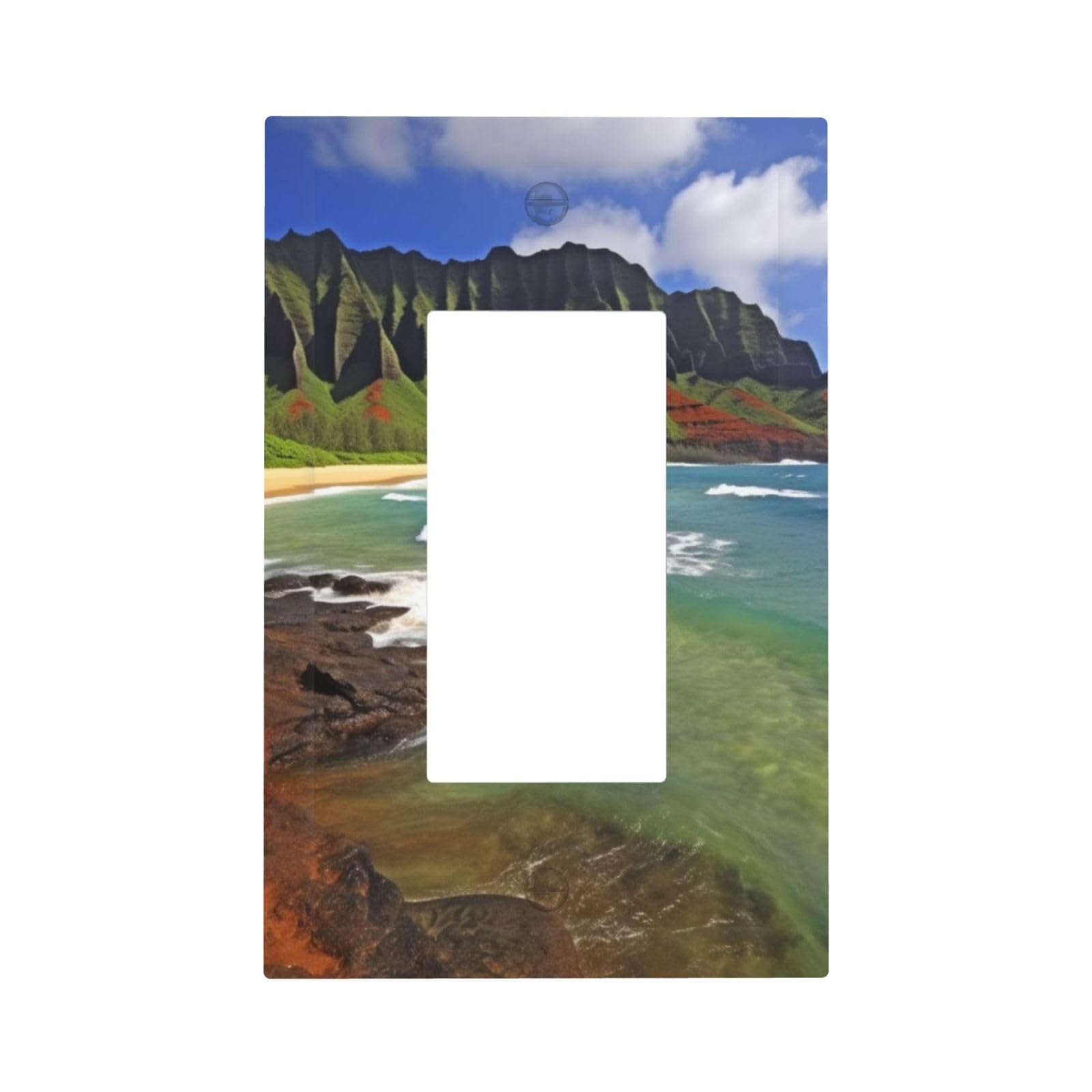1-Gang Decorator Wall Plate Kauai Hawaii Seashore Light Switch Cover Single Gang Receptacle Outlet Wall Plate Mid Size 5" x 3" Wallplate Unbreakable Polycarbonate Outlet Faceplates Covers