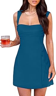 Women's Sexy Ruched Mesh Midi Short Dresses for Women Square Neck Fitted Elegant Club Party Cocktail Dress