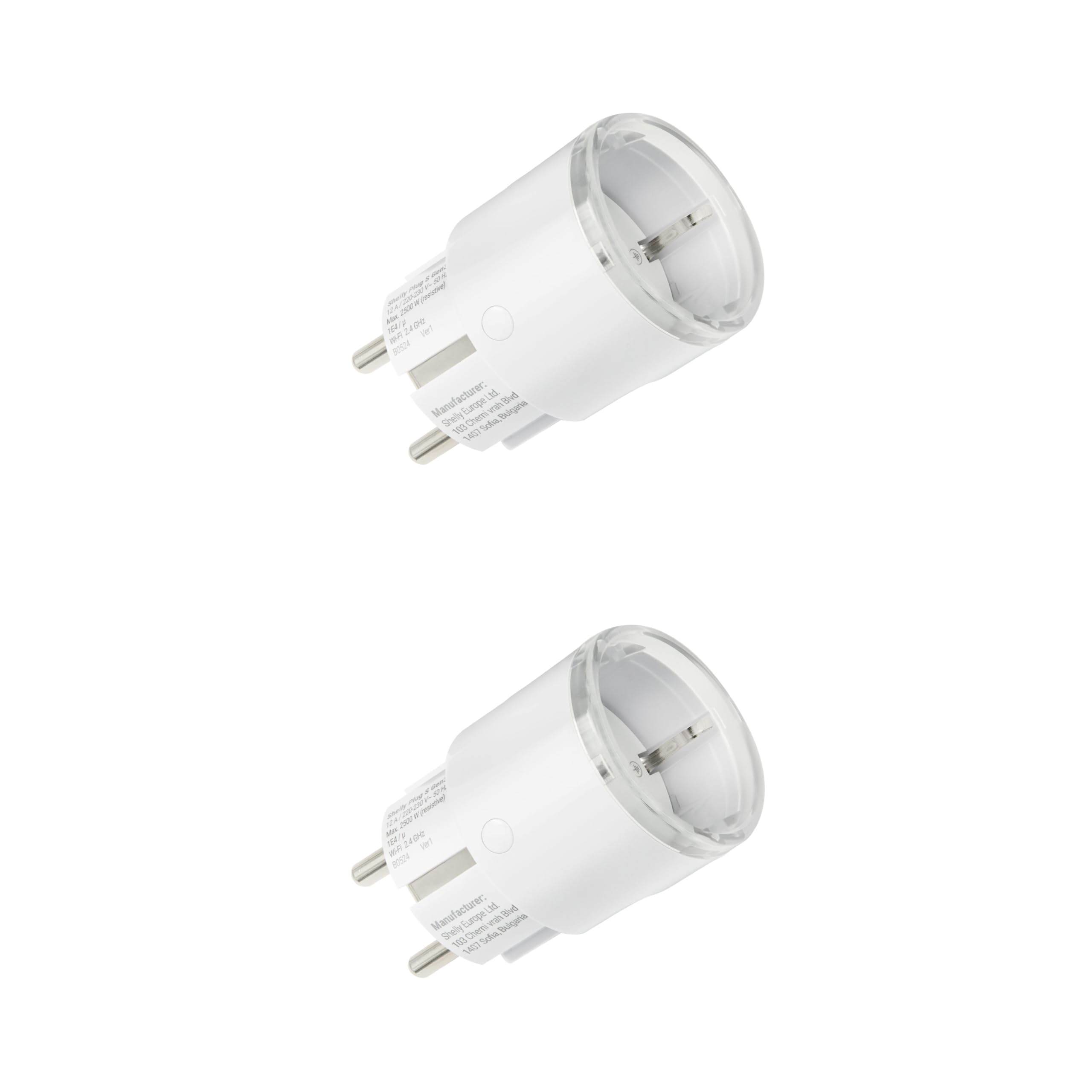 Shelly Plug S Gen3 Weiß - WLAN Smarte Steckdose, Leistungsmessung, 12A, 2500W, Zeitschaltuhr, Matter-Zertifiziert Stecker, Heizung & Kühlung, Alexa & Google, Kein Hub Erforderlich (2 Stück)