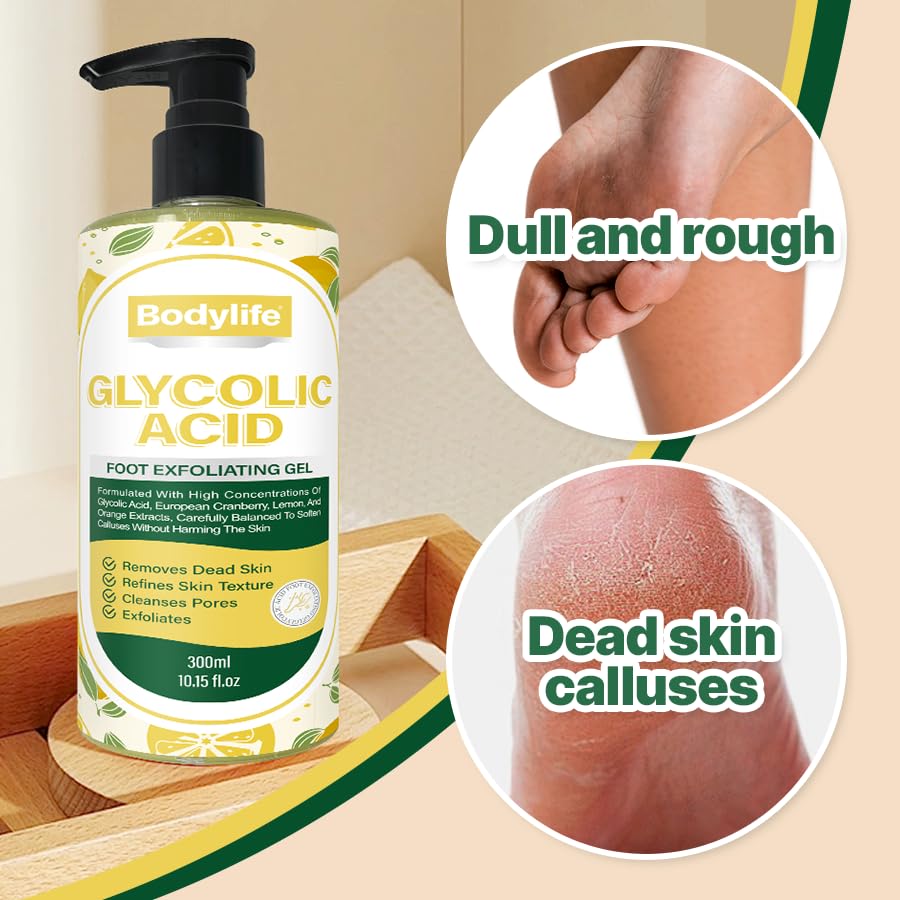 Glycolic Acid Foot Exfoliating Gel 10.15 fl oz Foot Peeling Gel Callus Remover Dead Skin Remover for Feet with Fruit Acids Lemon Lime Bilberry Hydrating Foot Peel for Smooth Soft Feet
