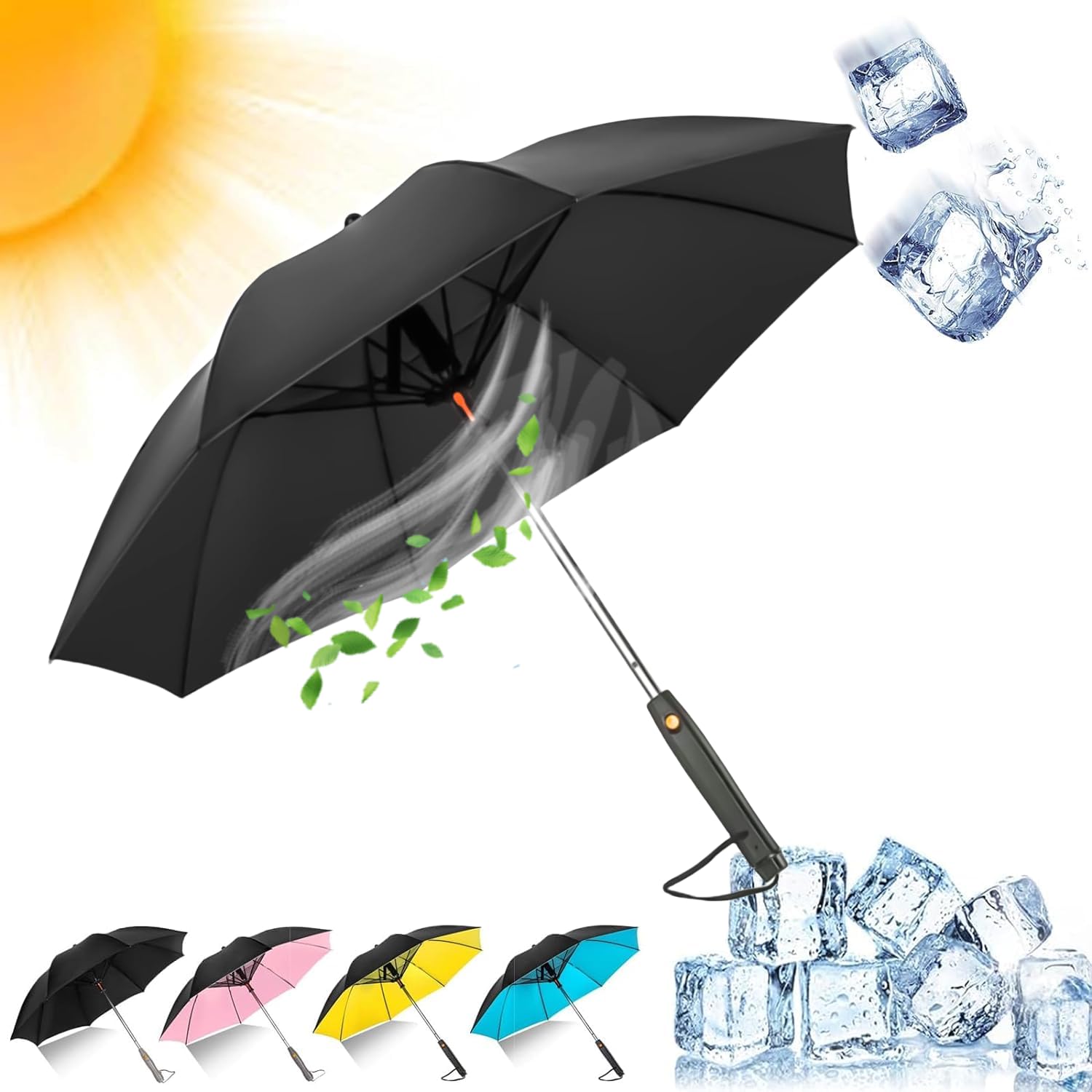 Parasol - Long Handle Umbrella with Fan, Sun Umbrella Built in Fan and Mister System, Multifunctional Umbrella with Spray Umbrella Ideal for Hot and Sunny Days